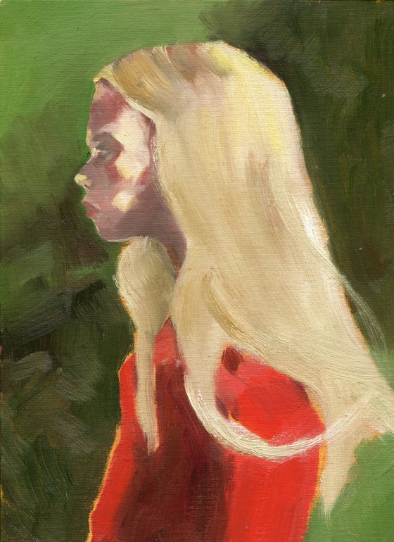 Red Dress in the Garden