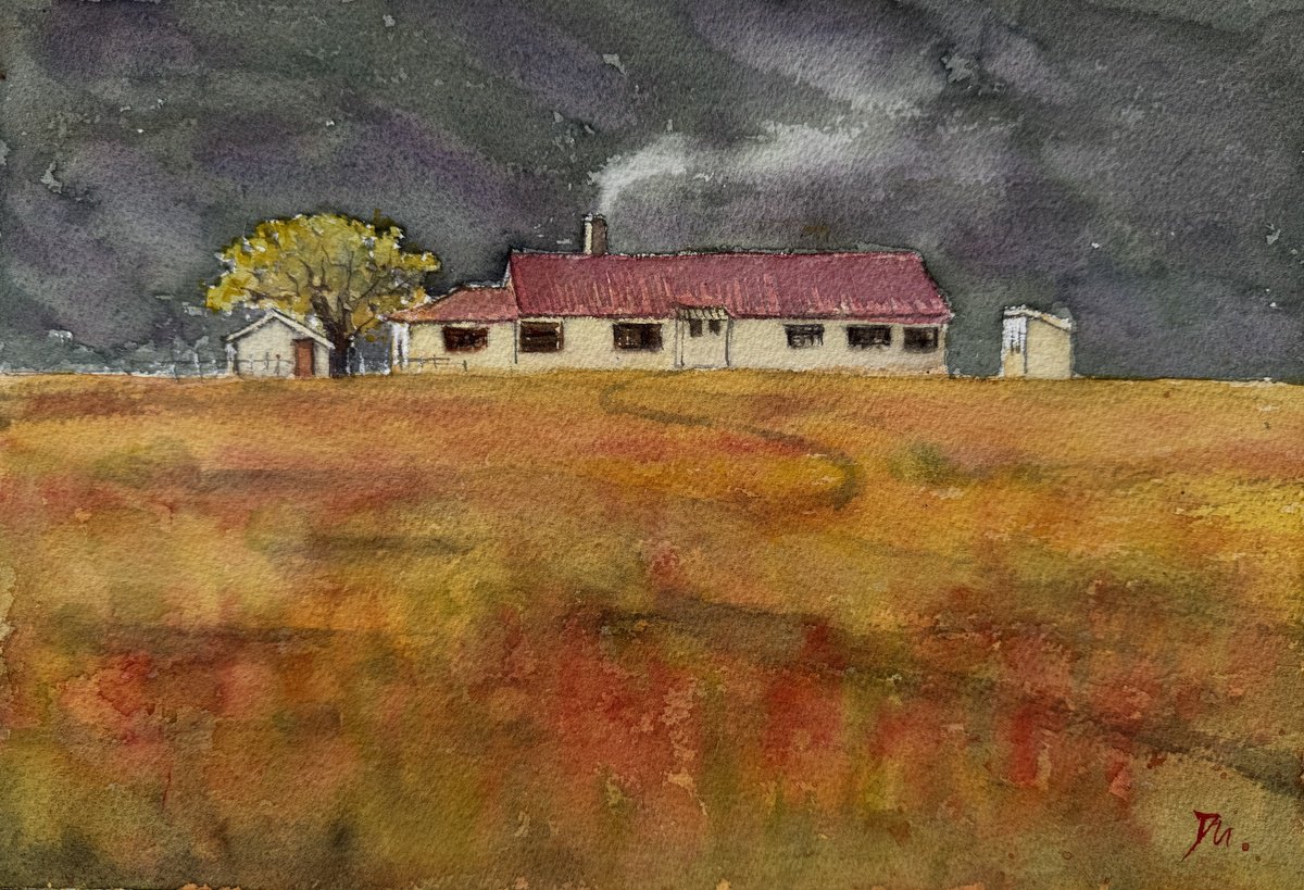 Impressionistic Landscape Watercolour By Shelly Du, 12 X 8", Country House, Original Artwork