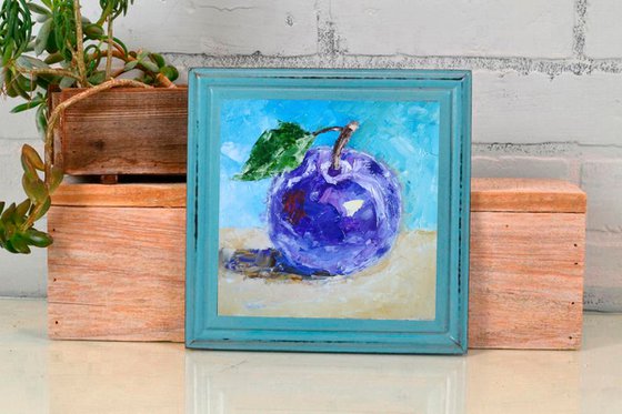 Plum Painting Fruit Original Art Berries Still Life Wall Art Small Oil Artwork