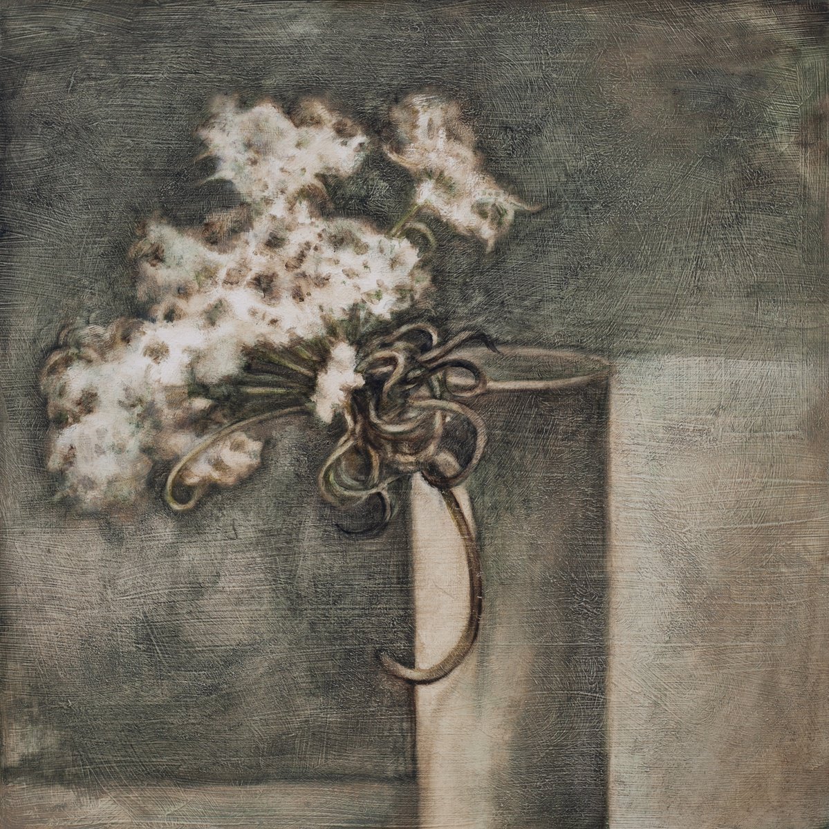 Impressionistic Still Life Oil Painting By Liudmila Pisliakova, 12 X 12", Natural Neutrals, Original Artwork