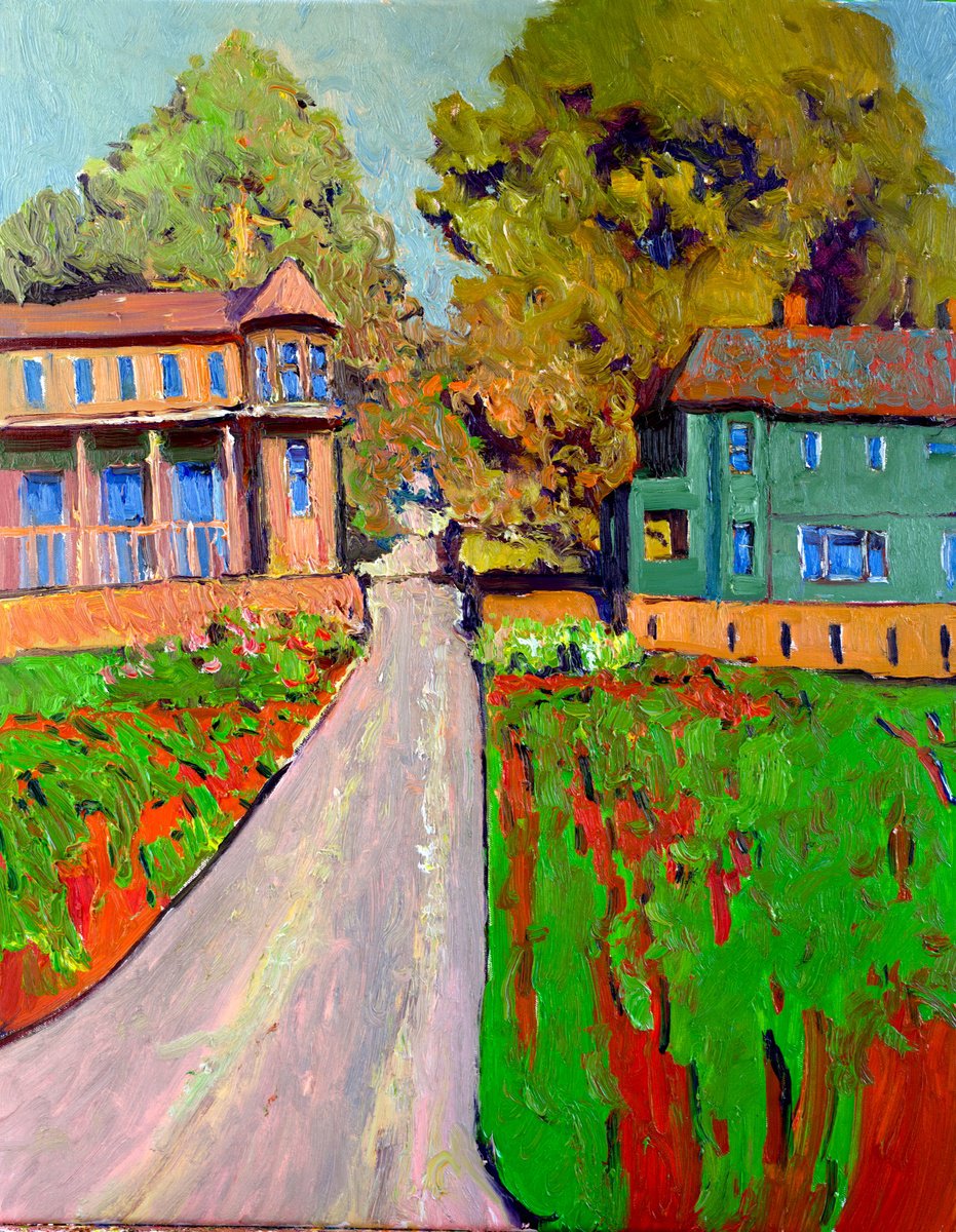 Expressive Landscape Oil Painting By Suren Nersisyan, 22 X 28", Driveway, Original Artwork