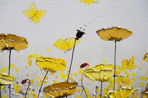 Yellow Burst of Poppies and Butterflies