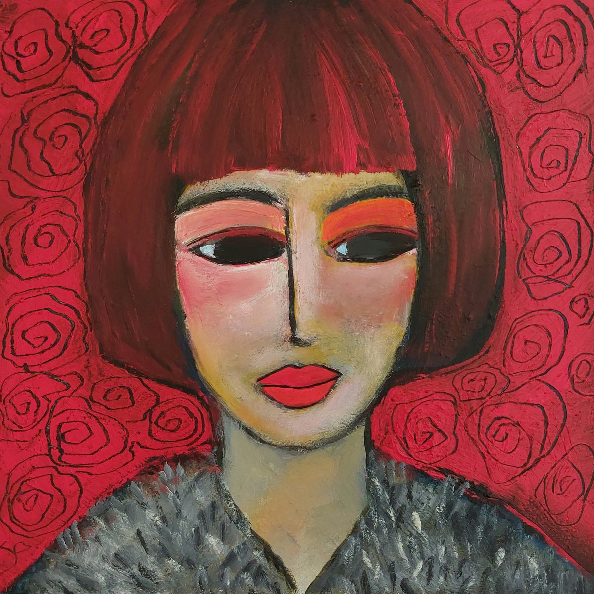 Impressionistic Portrait Acrylic Painting By Nelly Van Nieuwenhuijzen, 12 X 12", Rose, Original Artwork