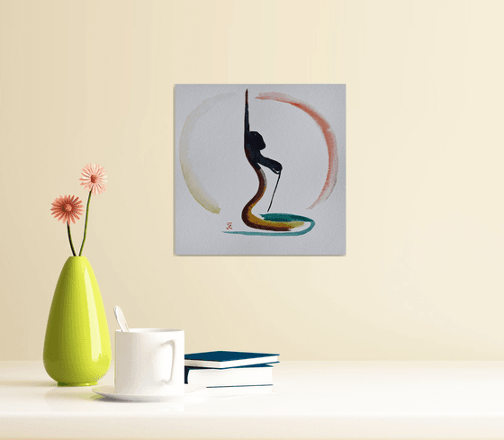 Yoga wall art, abstract female watercolor painting, woman home decor