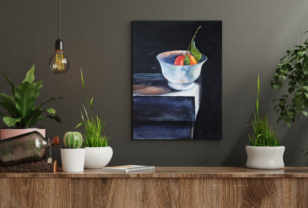 Impressionistic Watercolour , Darkness Light Orange In Bowl By Delnara El, 12 X 16, Artwork For Sale On Artfinder