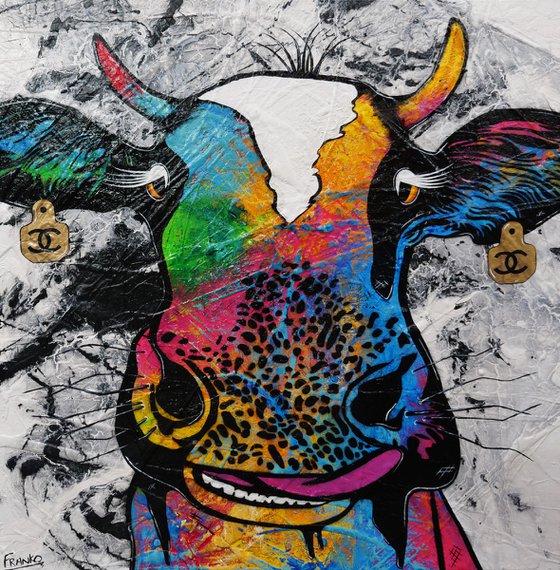 Lickety Steerling 120cm x 120cm Cow Textured Urban Pop Art