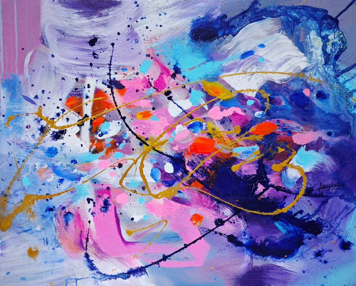 Abstract Acrylic Painting By Liang Hailun, 32 X 26", N°233, Original Artwork