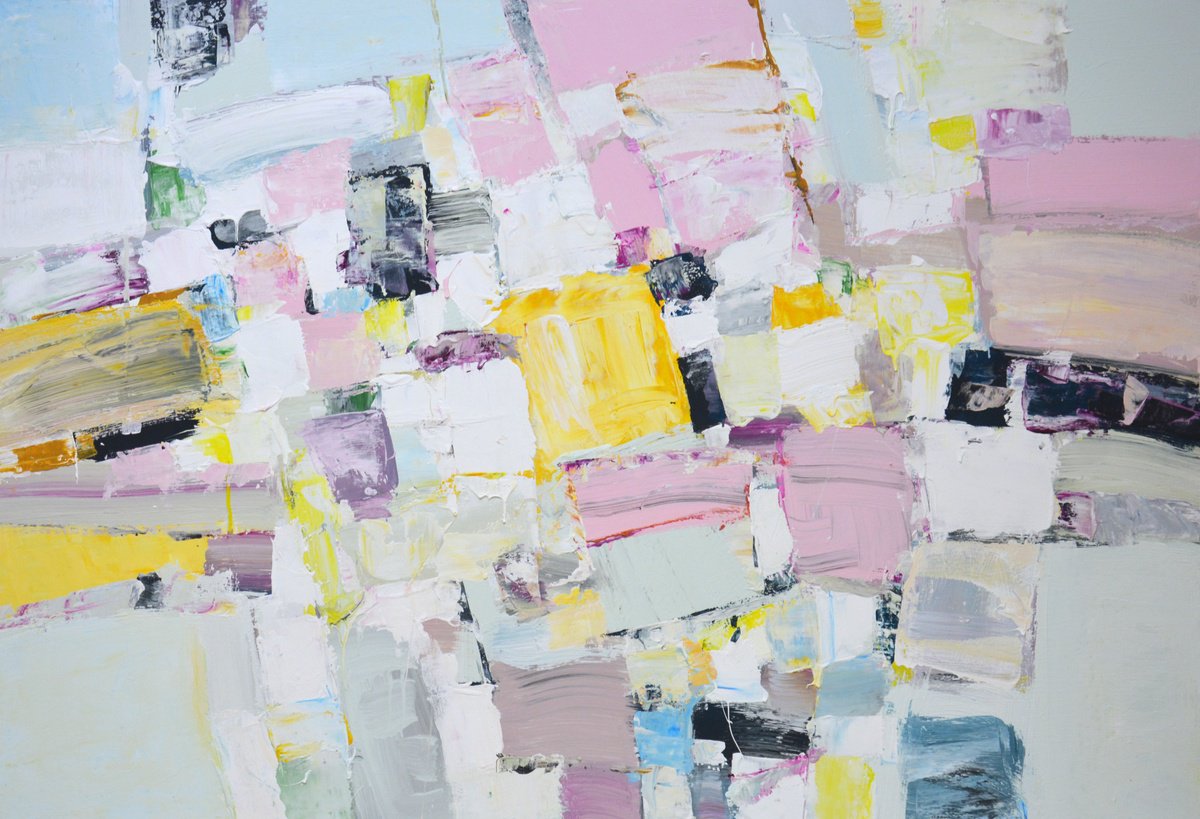 Abstract Acrylic Painting By Iryna Kastsova, 47 X 31, Meeting., Original Artwork