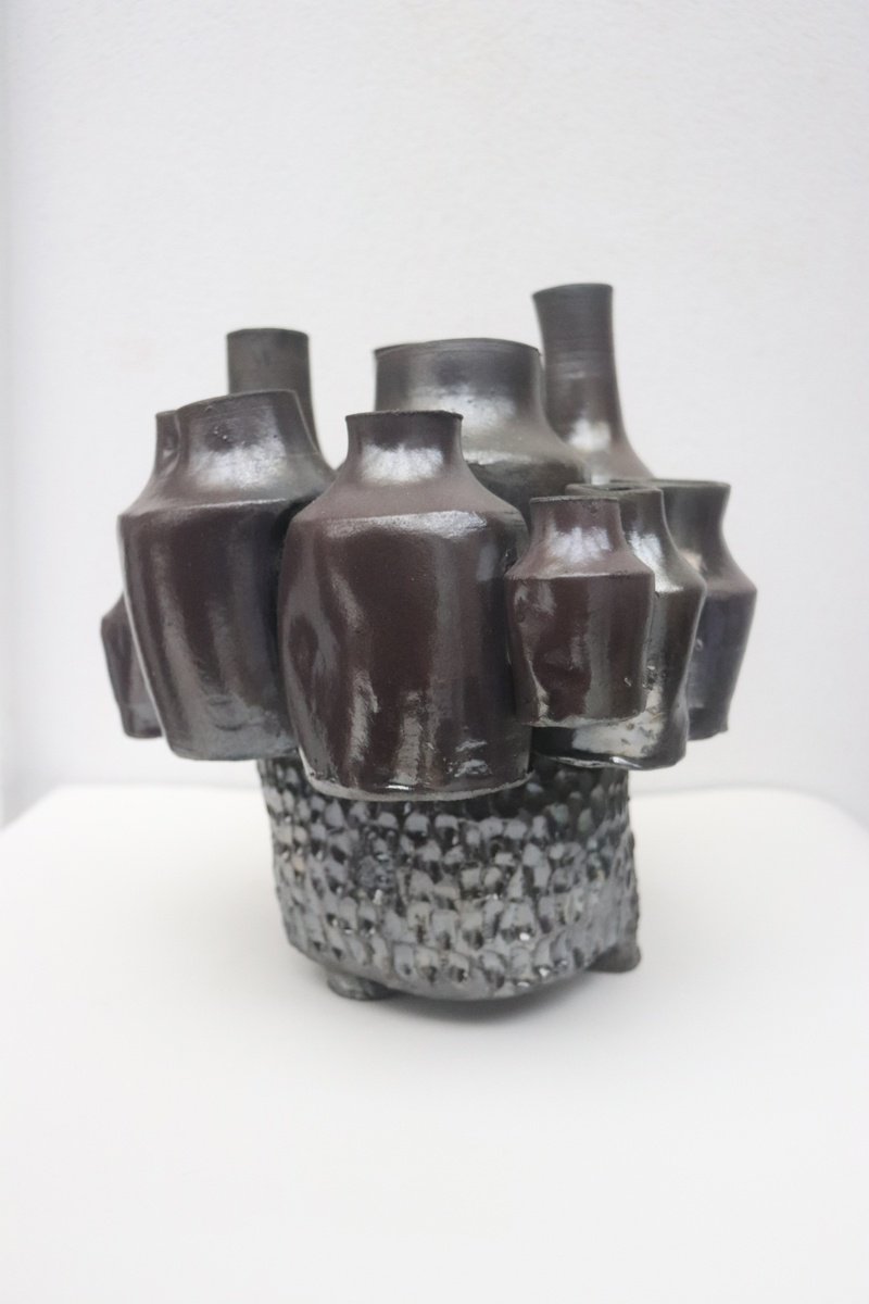 Geometric Abstract Clay Sculpture By Koen Lybaert, 13 X 11", Iron Nimbus, Original Artwork