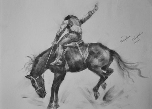 Drawing charcoal cowboy #16-4-13-09 by Hongtao Huang