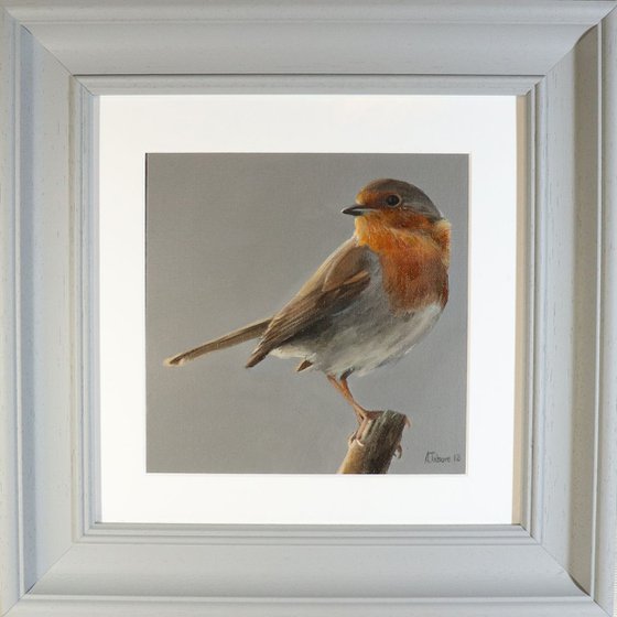 Robin  Oil Painting, Bird Artwork, Animal Art Framed