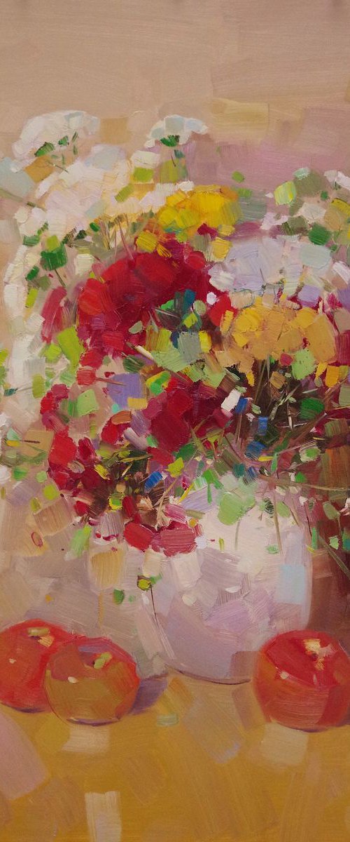 Vase of  Flowers, Oil painting, One of a kind, Signed, Handmade artwork by Vahe Yeremyan