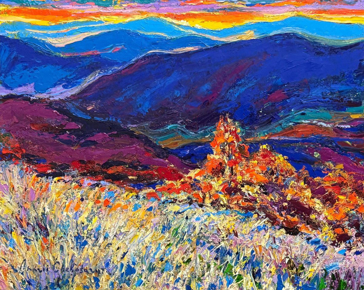 Magic Of The Evening Mountains By Andrii Chebotaru, 31 X 26, Artwork For Sale On Artfinder