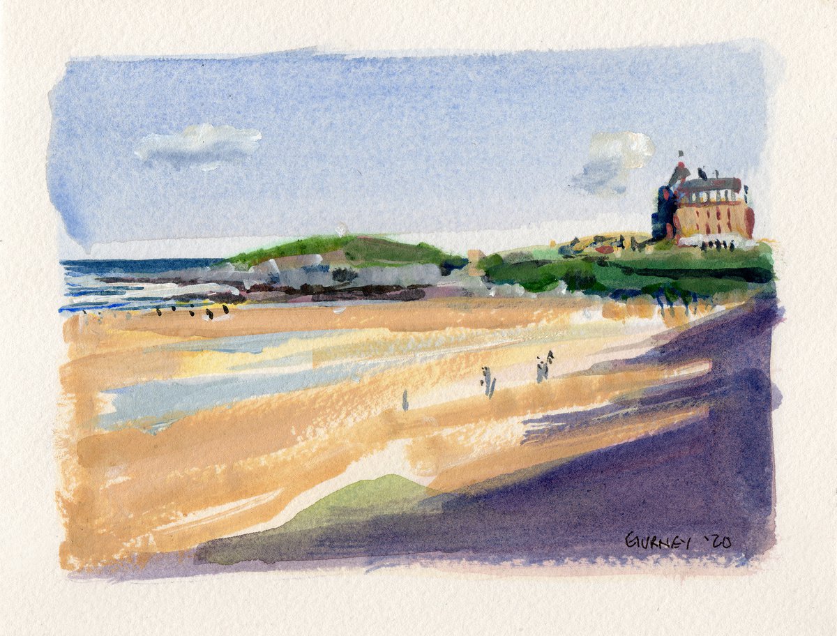 Fistral Beach, Newquay, Cornwall, View onto the Beach - Sketch by Paul Gurney