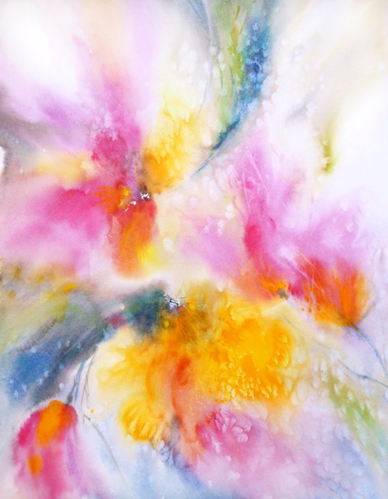 Abstract colorful floral painting "Flower rainbow"