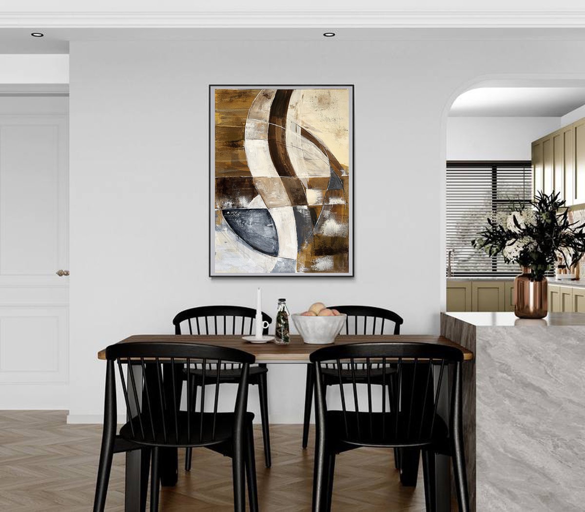 Geometric Abstract Acrylic Painting By Tatiana Malinovscaia, 22 X 30", Golden Flow, Original Artwork