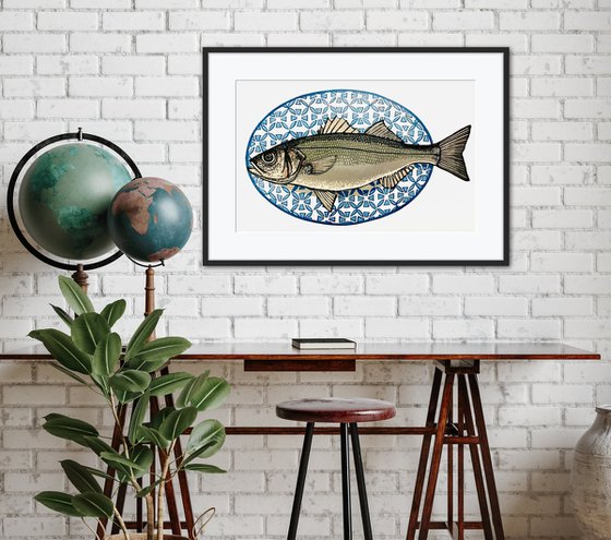 Sea bass linocut print - nine colours
