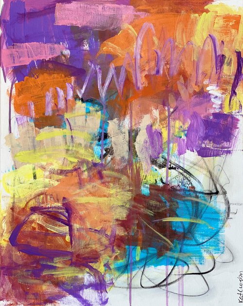 Stuck - Bright, Colorful and Whimsical Abstract Expressionism by Kat Crosby