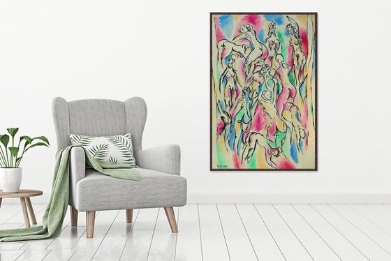 ILLUSION AND GRACE - nude erotic original painting, abstract large, interior art