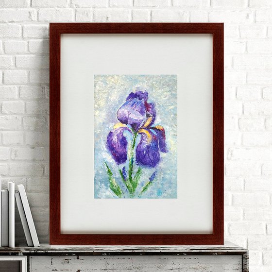 Iris Painting Original Art Floral Artwork Purple Flower Wall Art
