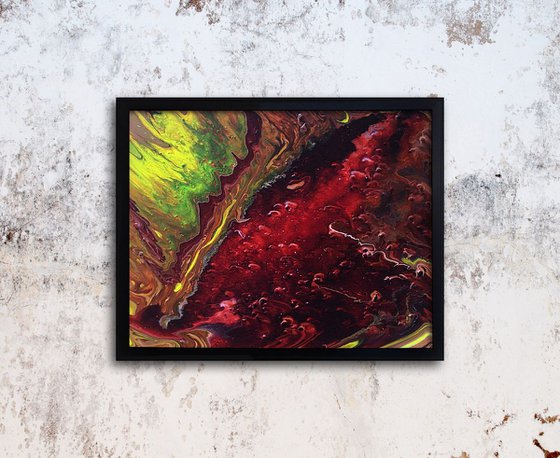 "Hell Broke Loose" - FREE USA SHIPPING - Original Abstract PMS Fluid Acrylic Painting, Framed - 22 x 18 inches