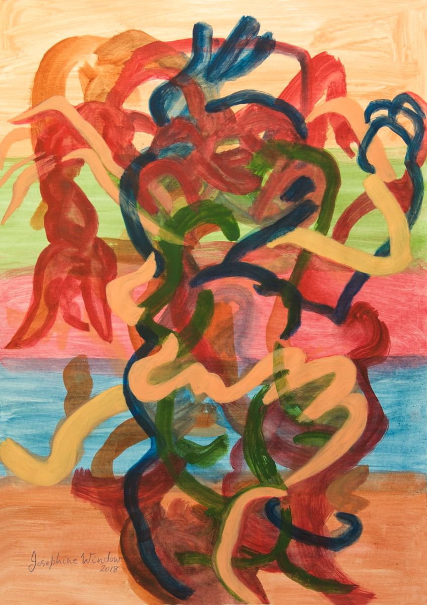 Organic Abstract Acrylic Painting By Josephine Window, 23 X 33", Vibrance #2 Abby, Original Artwork