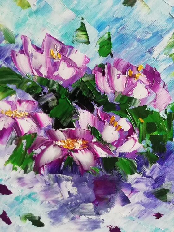 Purple Flowers Original Small Oil Painting Gif Artfinder