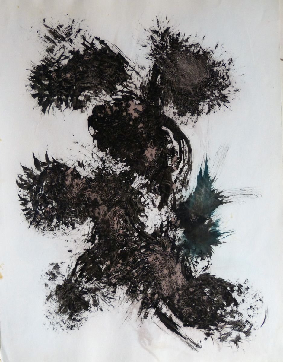 Abstract Ink Drawing By Frederic Belaubre, 20 X 26, Metadrawing 105, 65X50 Cm, Original Artwork