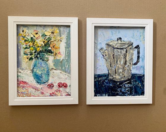 Still life with flowers and teapot
