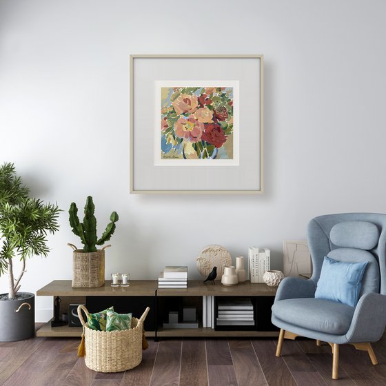 Peonies and Roses in a Crystal Vase