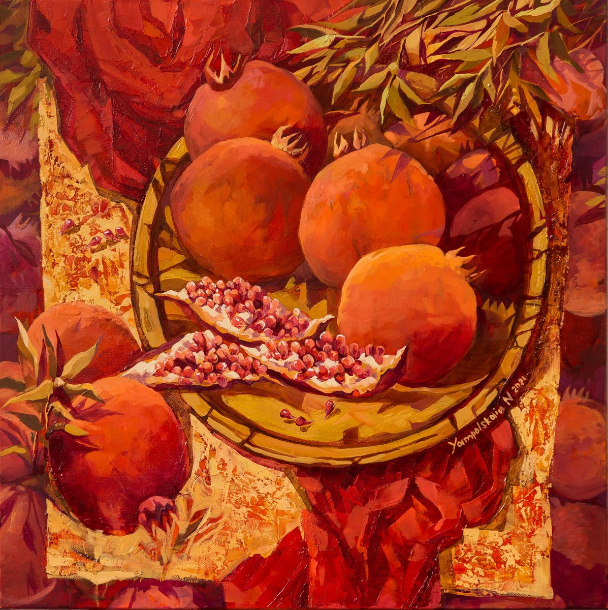 Impressionistic Still Life Oil Painting By Natalia Yampolskaia, 24 X 24", Happiness On A Plate 3, Original Artwork