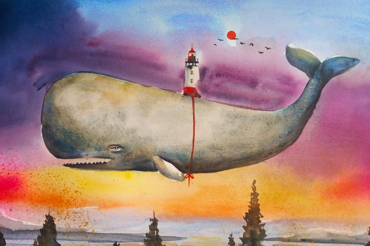 Surrealistic Painting , Guardian Of The Sunset By Evgenia Smirnova, 22 X 15, Artwork For Sale On Artfinder