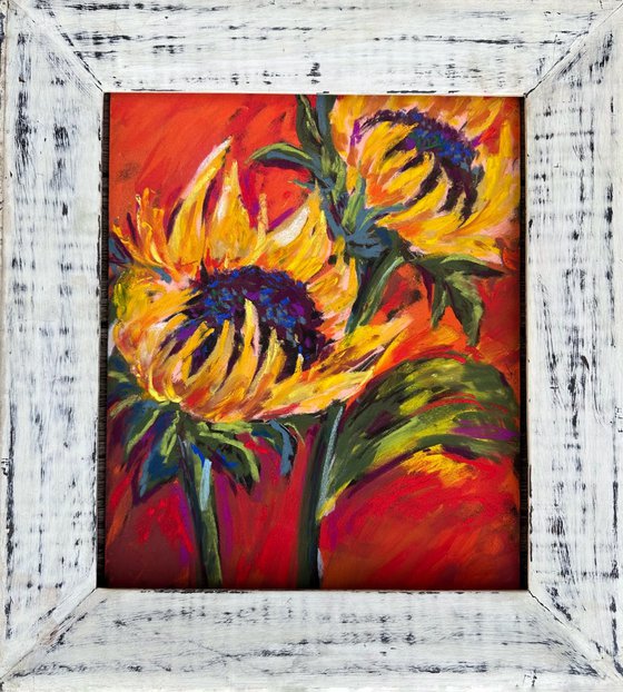 Sunflowers on a red background