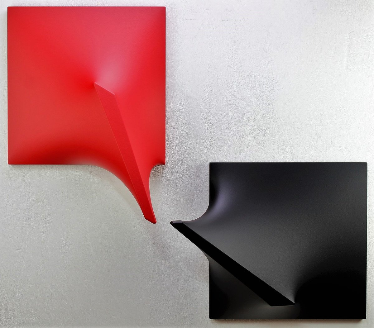 Geometric Abstract Sculpture By Alessandro Butera, 35 X 35, Italian Style Red And Black, Original Artwork