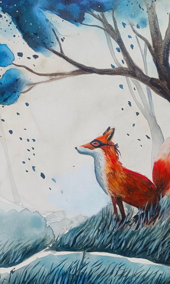 Fox In The Blue Forest