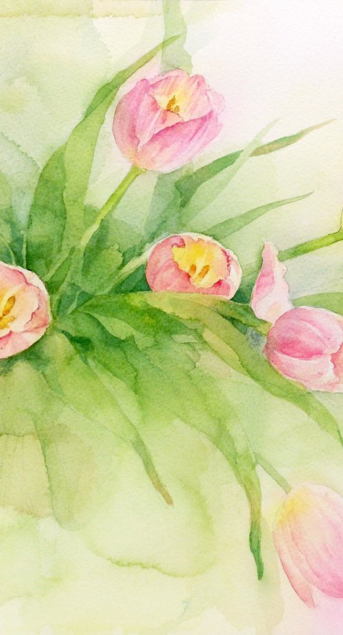 Pink Tulips in Watercolor by Olga Beliaeva Watercolour
