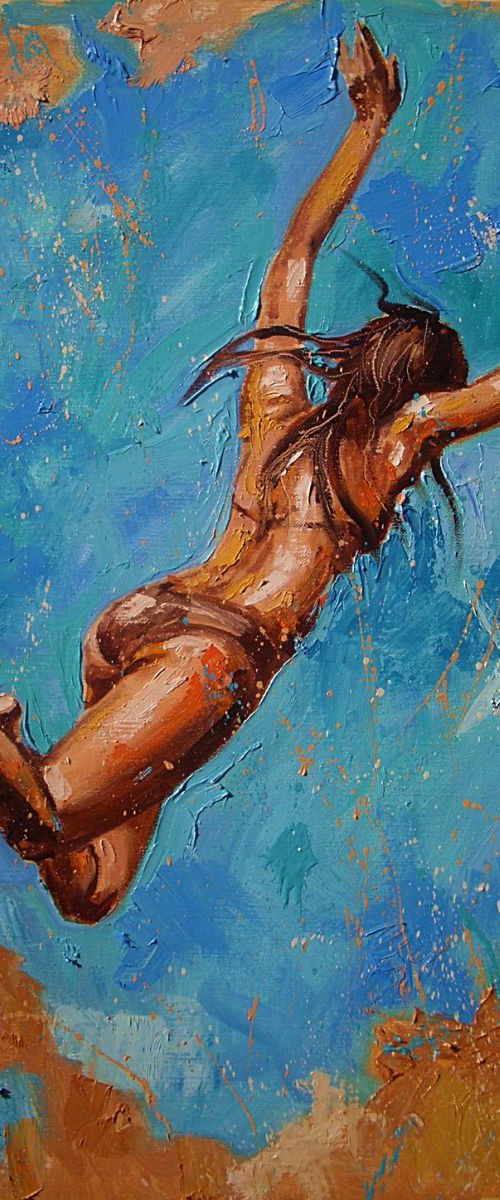 " flying FREEDOM ... " SEA original painting palette knife GIFT MODERN URBAN ART OFFICE ART DECOR HOME DECOR GIFT IDEA by Monika Luniak
