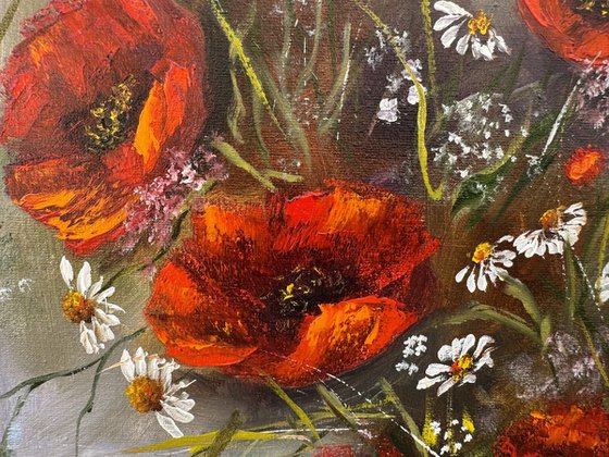 Passionate Kiss: Heart of Poppies and Daisies