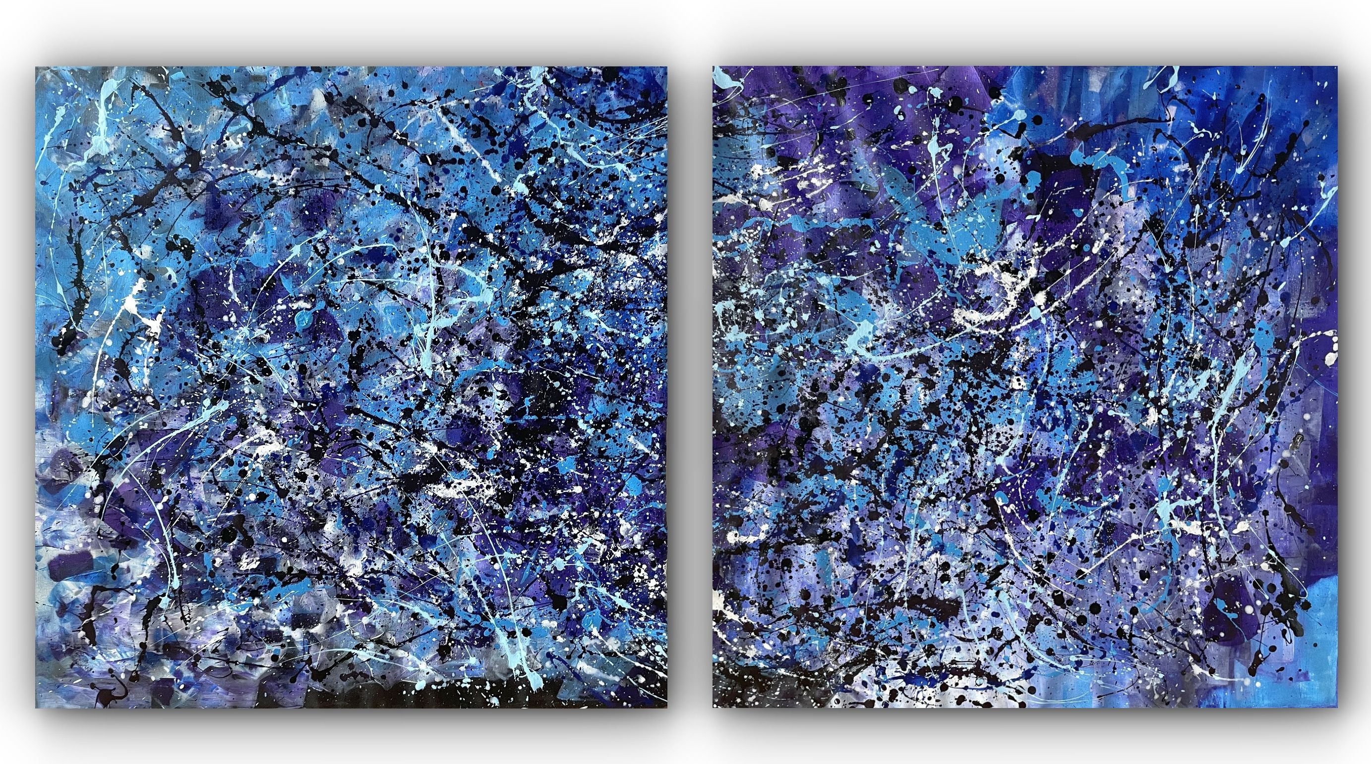 Abstract Acrylic Painting By Juan Jose Garay, 79 X 39", Diptych-Cascadesofeternalblue, Original Artwork