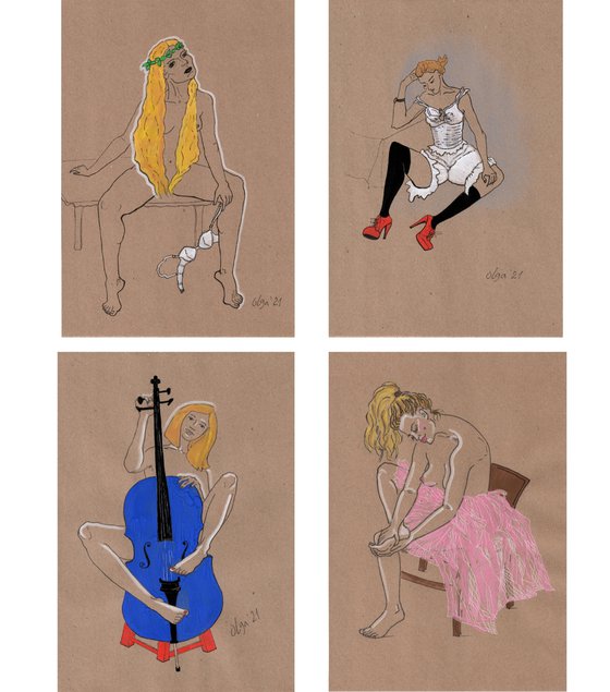 SET OF 4 NUDE WOMEN