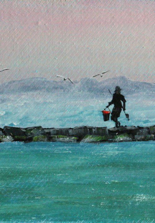 Beautiful morning. Fishermen. 12X20inch /  ORIGINAL PAINTING by Salana Art Gallery