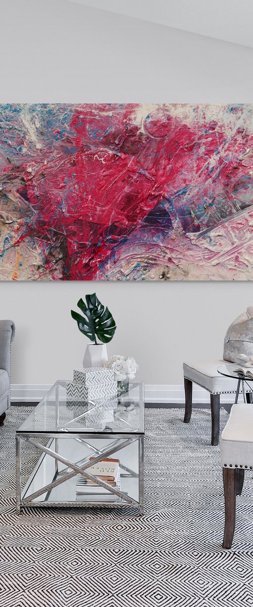 Love Masquerade 240cm x 100cm Pink Textured Abstract Art by Franko