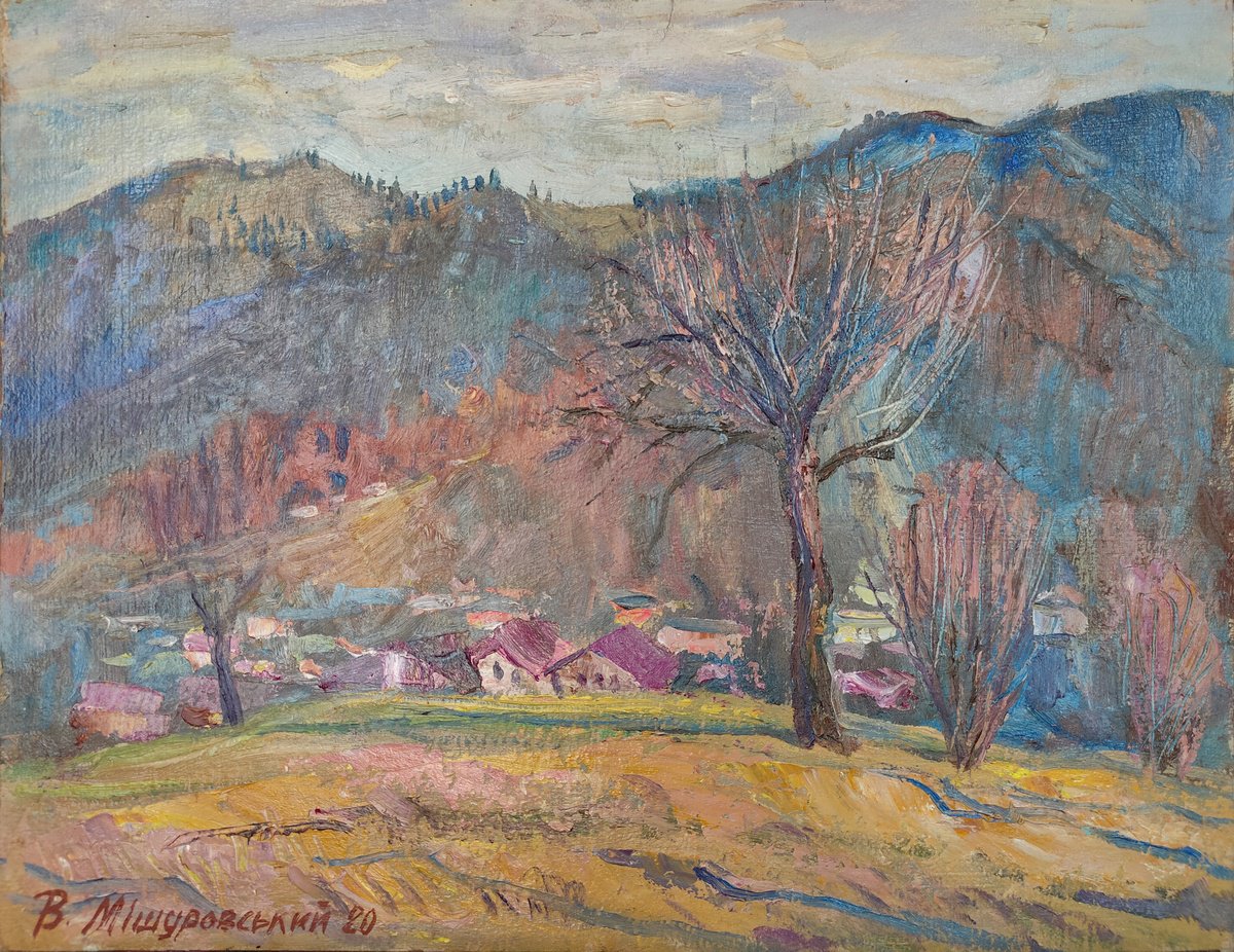 Impressionistic Landscape Oil Painting By Viktor Mishurovskiy, 18 X 14", March, Original Artwork