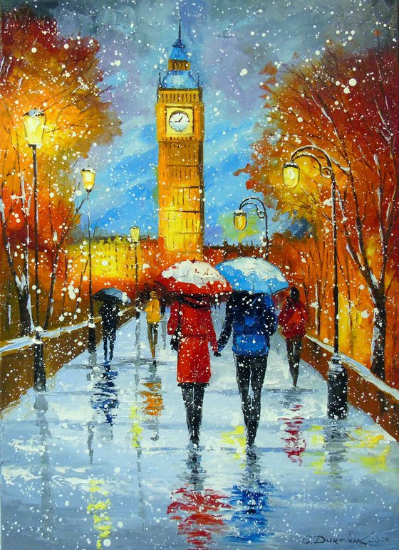 Romantic snowfall in London