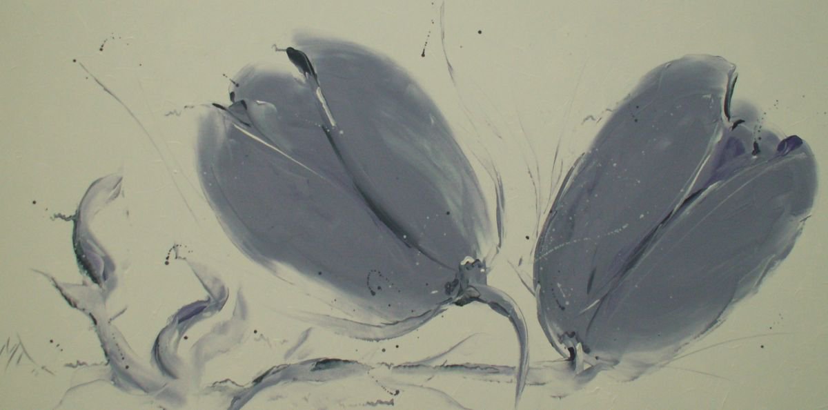 Impressionistic Botanical Painting By Mel Davies Original Art, 39 X 20", Dancing Tulips, Original Artwork