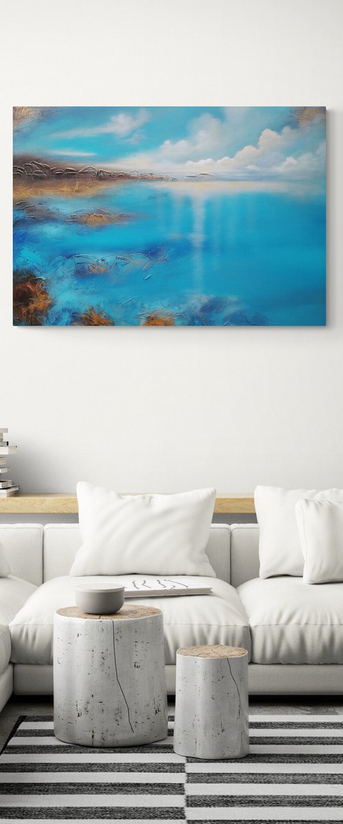 A XL large modern abstract figurative seascape painting "Blue emotion" by Vera Hoi