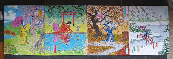 the four seasons: japanese ukiyo-e style