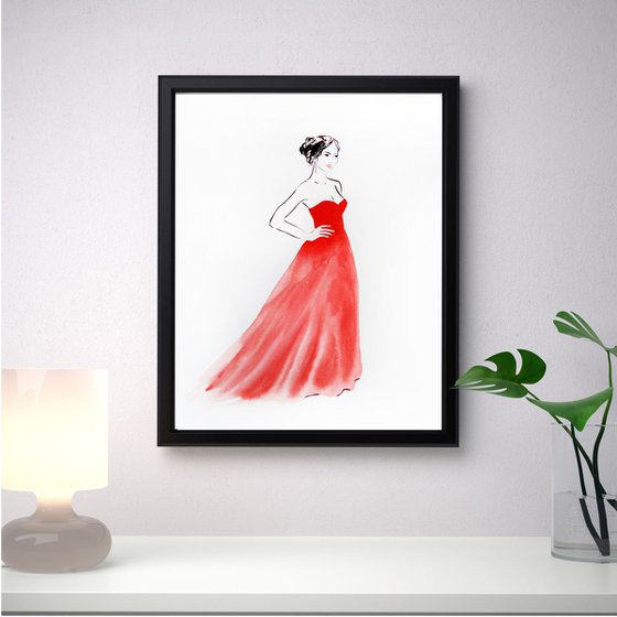 A Fashion Lady in Big Black Hat, Lady in Red, Lady in Hat with Veil, Set of 3 Artworks