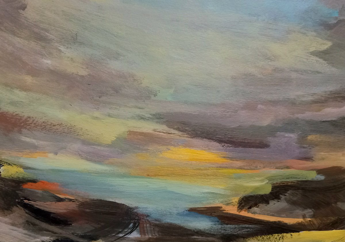 Impressionistic Landscape Acrylic Painting By Adam Grose Ma Pgce, 17 X 14, Setting Sun, Original Artwork