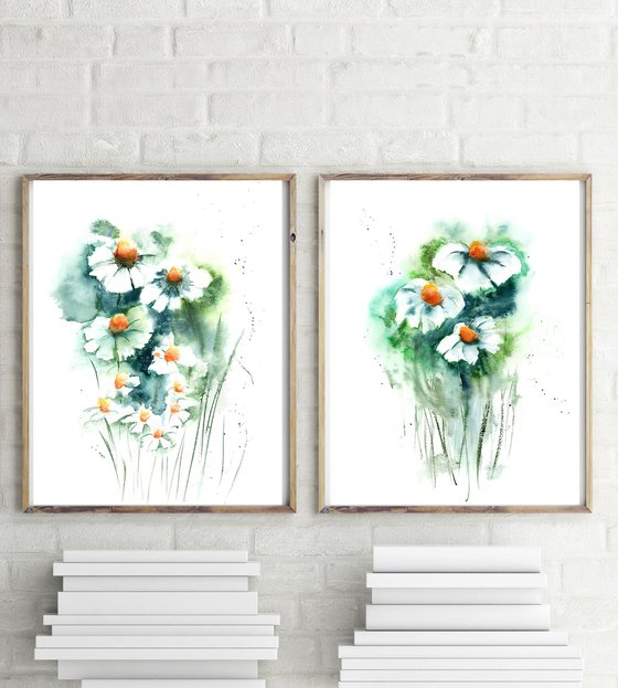 Set of 2 Daisies Flowers Paintings